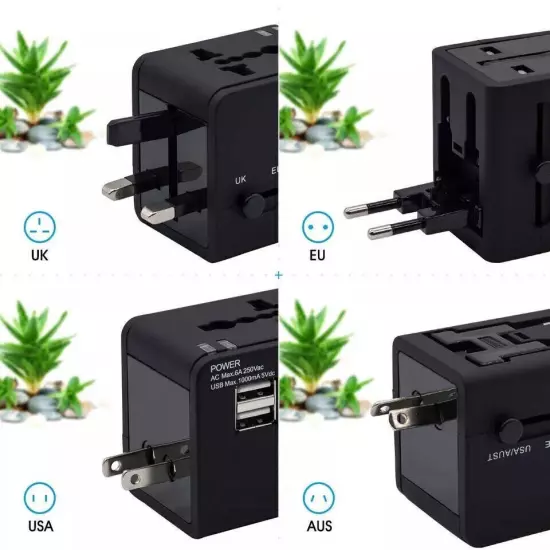 Universal Travel Adapter World Wide Use Multi Plug Charger UK EU AU US USB Ports