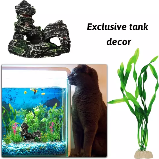 Fish Tank Accessories Aquarium Decorations Plants, 9Pcs Green Fish