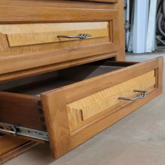 Walnut Gun Cabinet, 7' tall, 4' wide, 16" deep with fabric lined drawers.