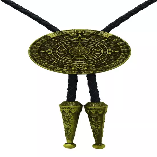 Moranse Bolo tie With Pewter Aztec Calendar Circle Design Cowboy Two Colors G...