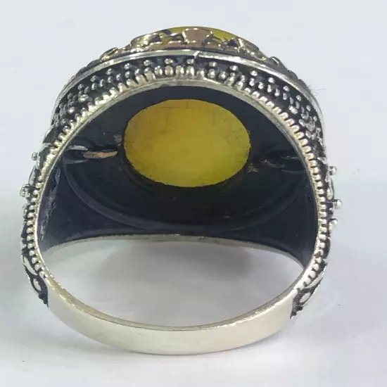 Men Silver Ring 925 Sterling Yemen Aqeeq Agate خاتم عقيق يمني شجري مصور حبة فحل