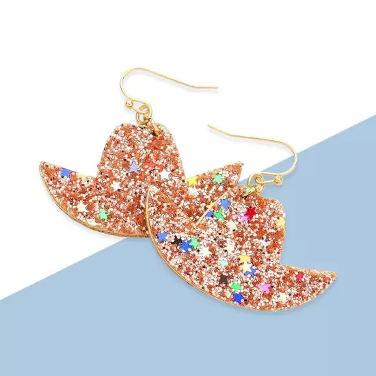 Peach Glittered Cowboy Hat Dangle Earrings