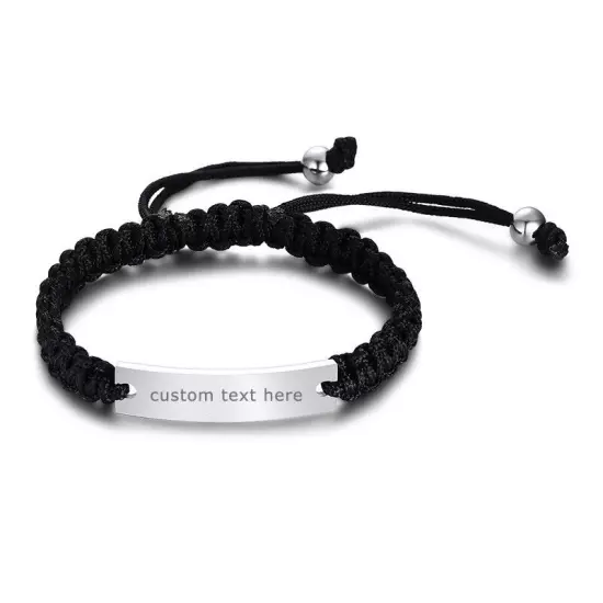 Personalized Custom Engraving Braided Rope Bracelet Wristband Adjustable Bangle