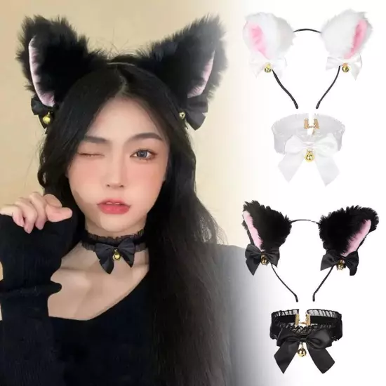 Cat Ear Bow Headband Claw Gloves Cosplay Plush Hairband Women Girl Headwear'