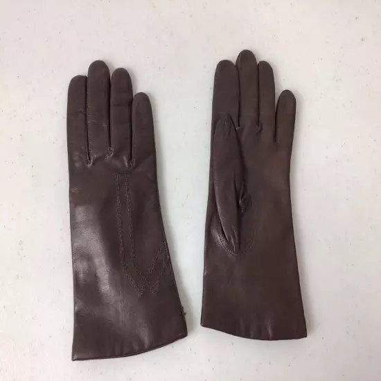 Brown Leather Driving Gloves Lined Womens 7.5