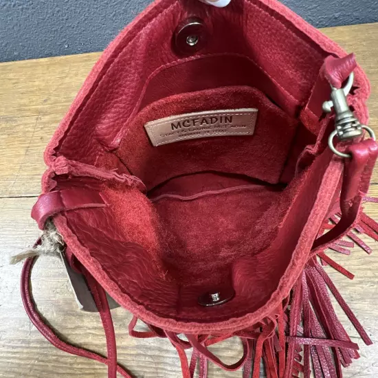 McFadin Stacy & Laurie Red Fringe Handmade Lether Crossbody Bag