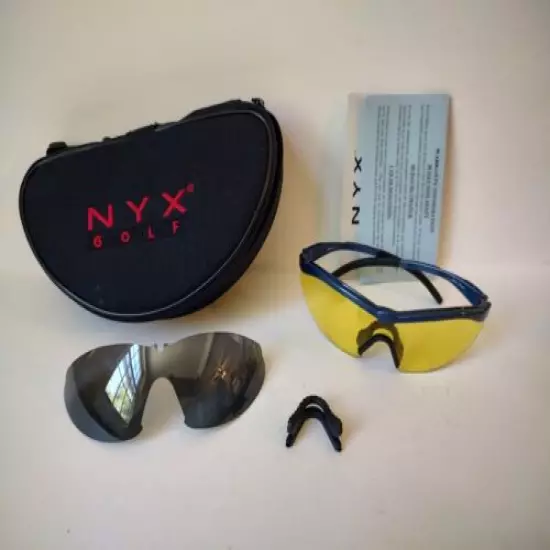 NYX Golf Sunglasses Set with Case & 2 Lenses and 2 Nosepieces Blue Steel Frame