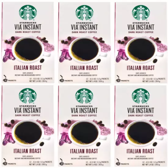 [6QTY 72 TOTAL PACKETS] Starbucks Via Instant Italian Roast Expires Jan/2025