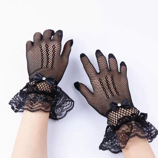 Women Summer UV-Proof Driving Mesh Fishnet Lace Mittens Full Finger Gloves