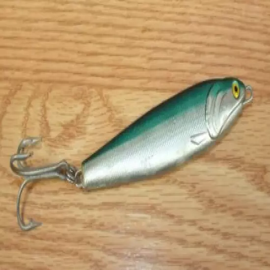 Vintage 1980's Point Wilson 6oz Deep Sea Metal Silver & Green Fishing Lure 