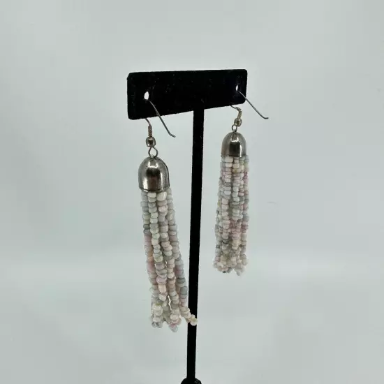 Womens Earrings White Pink Beaded Fringe Dangle Western Boho Costume Fashion