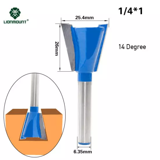 1/4" 12mm 1/2" Shank Dovetail Router Bit Set 1PC/6PCS 8 Degree 14 Degree