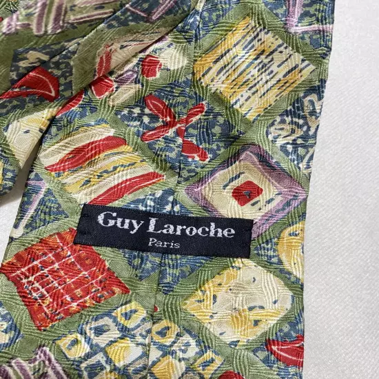 GUY LAROCHE PARIS M.In Italy Green Geometric Men’s Silk Necktie PEC