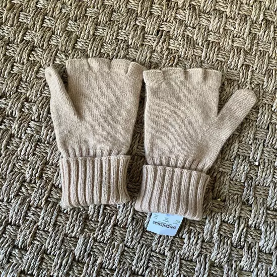 NWT J.CREW Ribbed Cashmere Blend Convertible Gloves Glittens Tan One Size