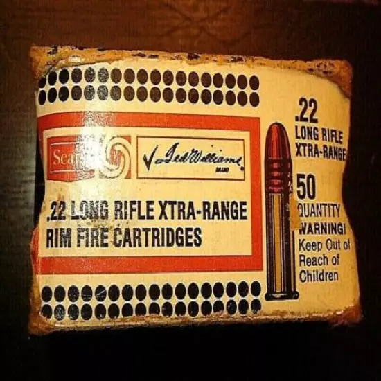 Sears .22 long Rifle XTRA-RANGE RIM FIRE CARTRIDGES 40 grain EMPTY Shell Box 