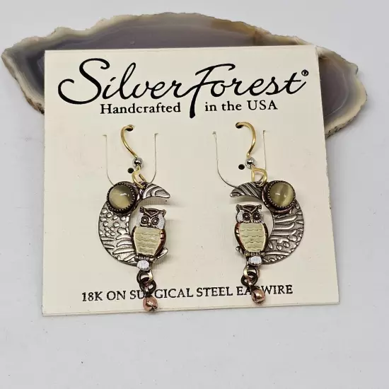 Silver Forest Silver Tone Owl Dangle Earrings 18k On Surgical Steel