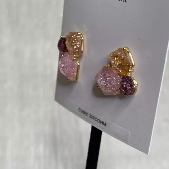 Kate Spade Cubic Zirconia Gold Tone Trio Multi Stone Cluster Stud Earrings