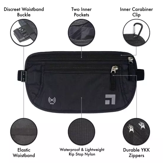 Travel Money Belt RFID Blocking Waterproof Waist Bag Fanny Pack Hidden Wallet