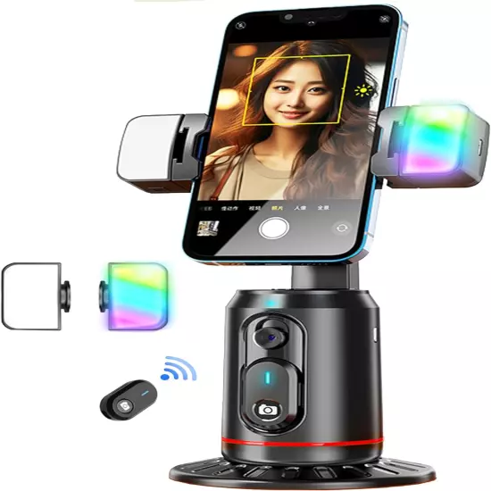 Auto Face Tracking Tripod,No App, 360° Rotation Face Body Phone Camera Mount wit