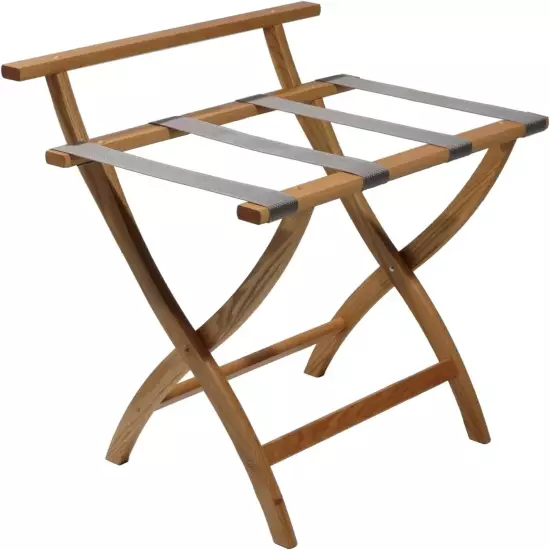 Wooden Mallet WallSaver Luggage Rack,Grey Straps, Light Oak