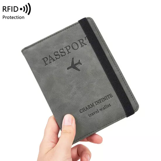 RFID Blocking Leather Passport ID Card Holder Pocket Travel Wallet Case Cover US