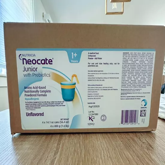 Neocate Jr Prebiotics Unflavored Unopened/4 cans NEW EXP 8/12/25 Free Shipping