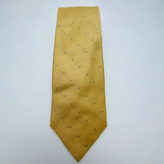 Giorgio Armani Mens Tie 100% Silk Gold Tan Diagonal Stripes Blue Accent