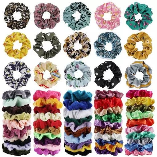 65 Pack Hair Scrunchies Velvet Ponytail Holder Elastic Ties Band Satin Chiffon