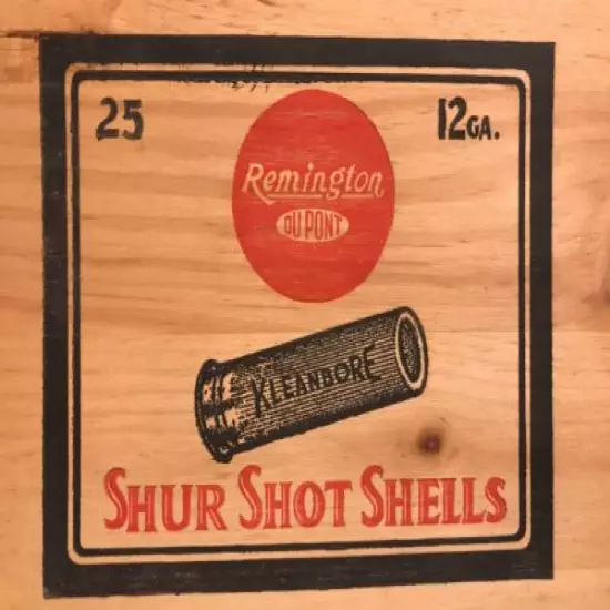 VINTAGE REMINGTON SHUR SHOT Sureshot Kleanbore Wooden Ammo Crate Box End SIGN