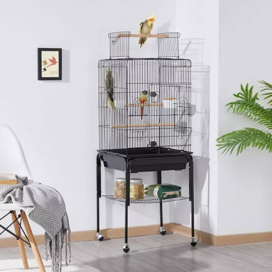 Open Top Rolling Parrot Bird Cage for Cockatiel Sun Parakeet Green Cheek Conure 