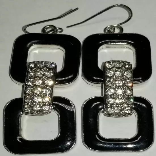 Square Enamel Hoop & Crystal Earrings