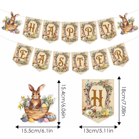 Happy Easter Banner Bunny Rabbit for Home Easter Party Wall Decor