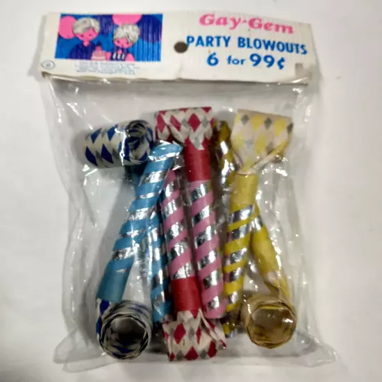 Vintage Party Blowouts by GAY GEM NOS vintage rack novelty toy MIB 1970s mod