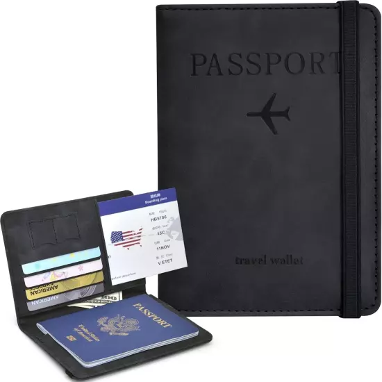 Leather RFID Blocking TravelPassport Holder Cover Passport Wallet with card Case