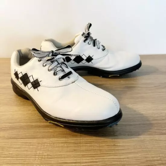 FootJoy Comfort Size 7 Shoes Golf Spikes White Black Argyle Stitch 98522 Women's