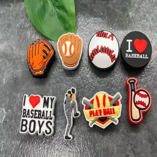 8 PC 1” Cartoon Baseball Shoe Decoration Charms-Clogs Jigs Bubble Slide B1806