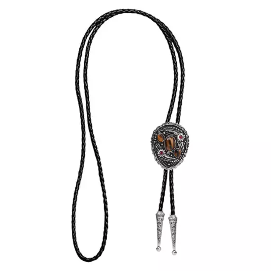 Flower Grass & Tiger-eye Stone BOLO Tie Necklace Wedding Western Native American