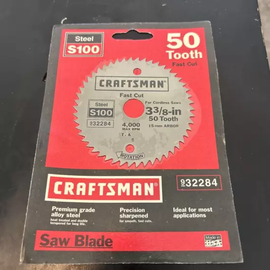 New Craftsman S100 Steel 50 Tooth 3 3/8 inch Premium Precision Saw Blade 932284