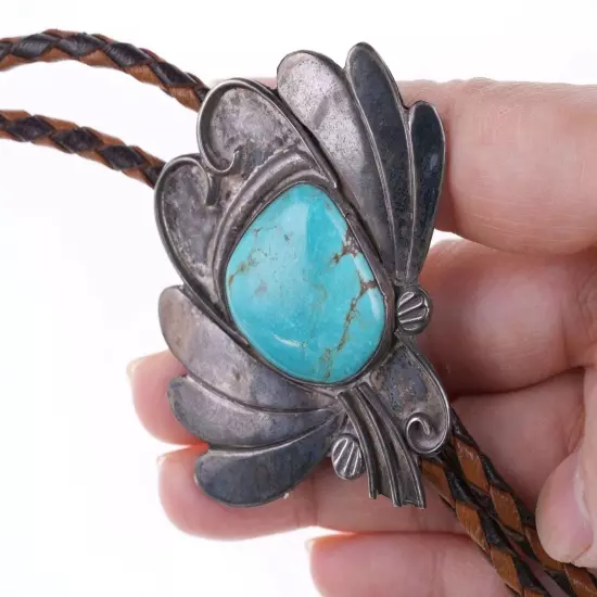 Vintage Navajo Sterling and turquoise bolo tie b