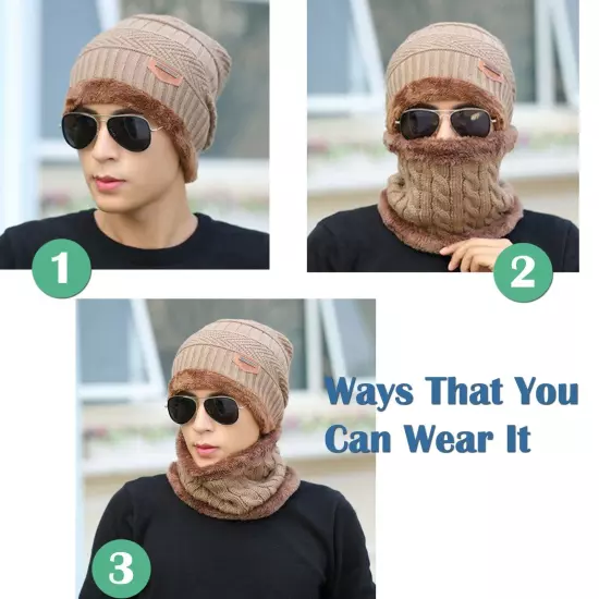 Mens Womens Winter Baggy Slouchy Knit Warm Beanie Hat and Scarf Ski Skull Cap 