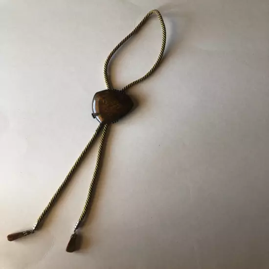 Vintage Bennett Silver Western Cowboy Bolo Tie Brown Agate Signed