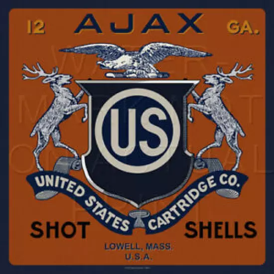 Reproduced Vintage U.S. Ammo AJAX Shell Box Label on Graphic Canvas