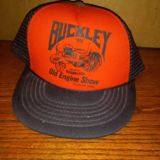 VTG Buckley Old Engine Show 1990 John Deere Cap Hat Trucker Black Red Mesh