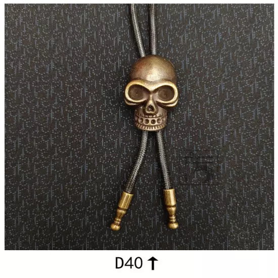 Mens BOLOTie Vintage Bronze Skull Necklace Wedding Alloy Wax Rope Western Cowboy