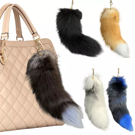 Huge Fluffy Faux Fur Fox-Tail Keychain Pompoms Bag Pendant Gift for Women Girl