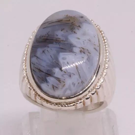 Ring Band Silver Mens Size 8.75US Jewelry 21.5g Rare Agate عقيق مسماري Handmade