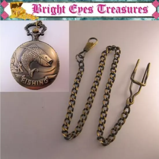 FISHING Pocket Watch with Chain Vintage Style Mens Gifts for Dad Gifts for Son