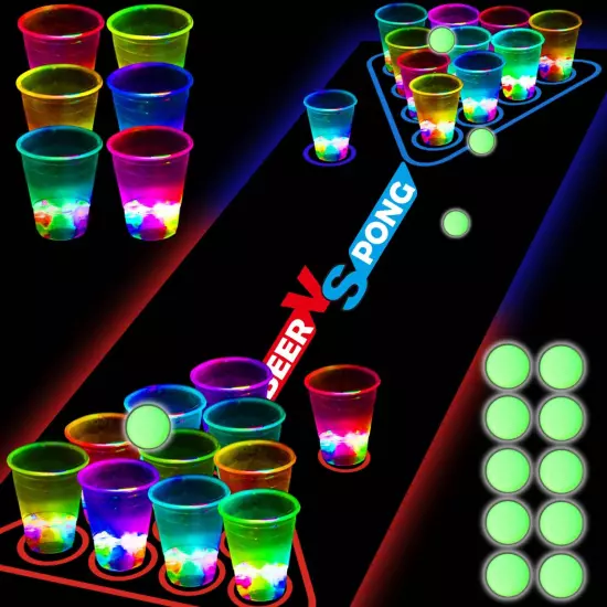 Glowing Pong Table Mat Set Party Beverage Pong Game for Indoor Outdoor Party Eve