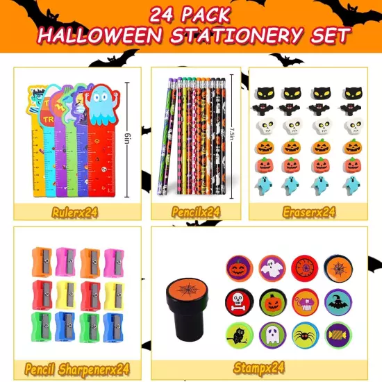 436 Pcs 24 Pack Assorted Halloween Stationery Set, Party Favors... 