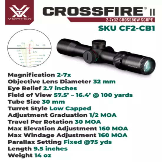 Vortex Optics Crossfire II 2-7x32 Crossbow Scope Kit and Hat Camo Digital Bundle